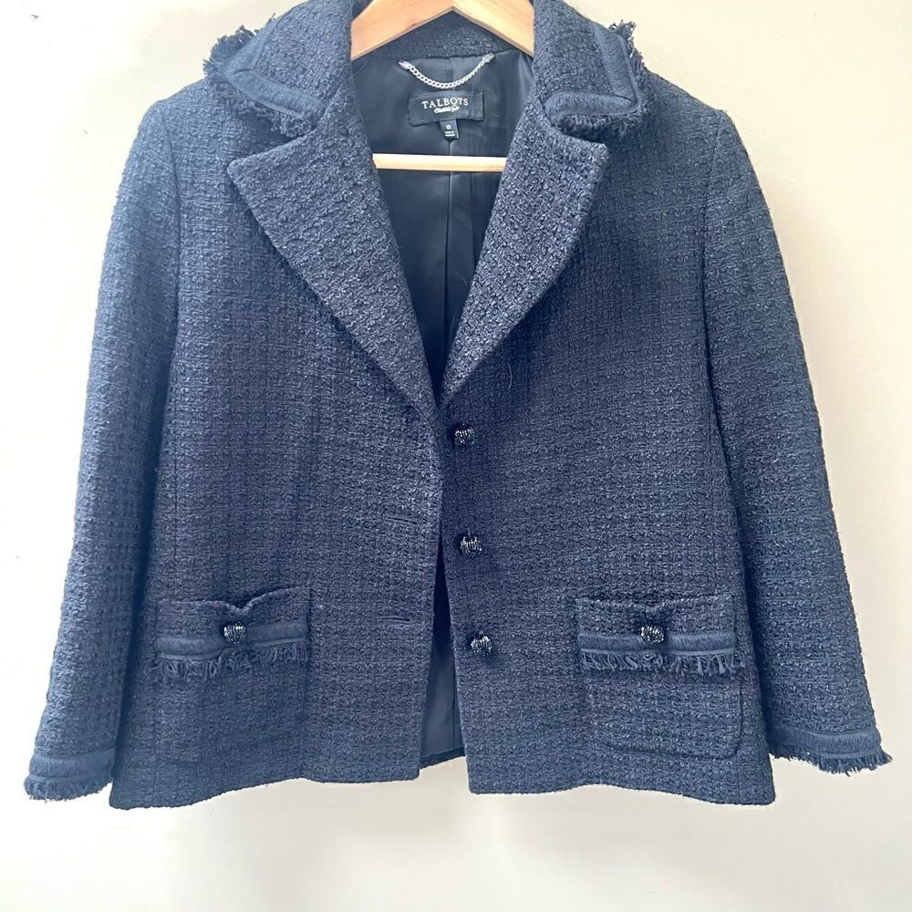 Talbots black blazer with beaded buttons. Sz 10